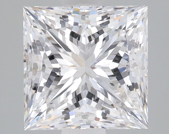 2.04-carat princess diamond with E color, null cut, and SI1 clarity.