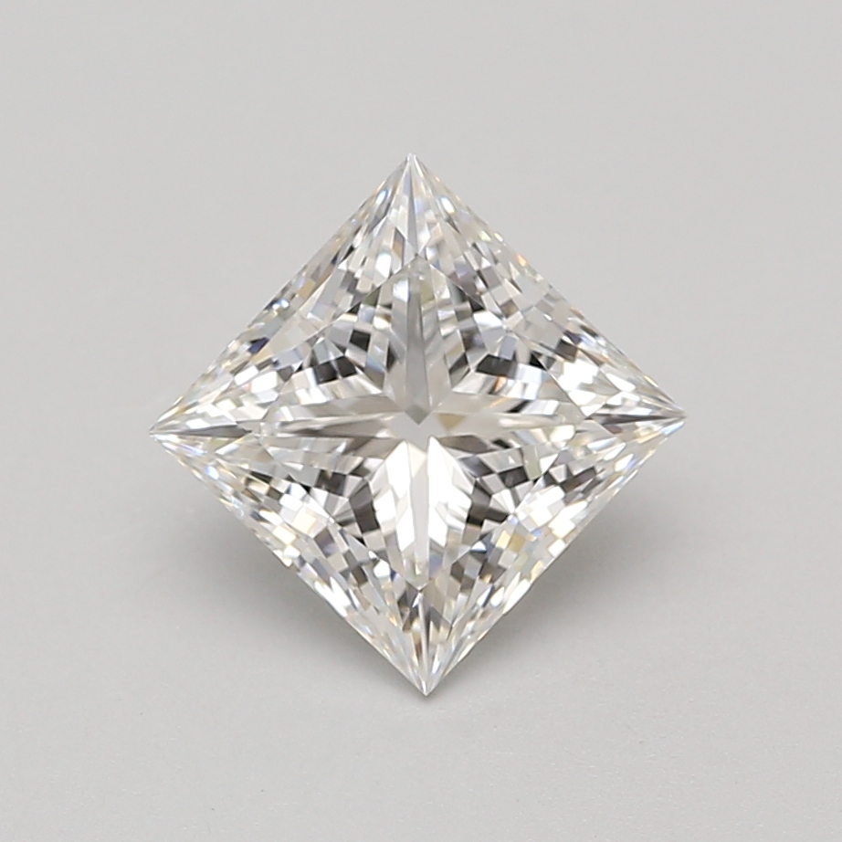 2.7-carat princess diamond with F color, null cut, and VVS2 clarity.