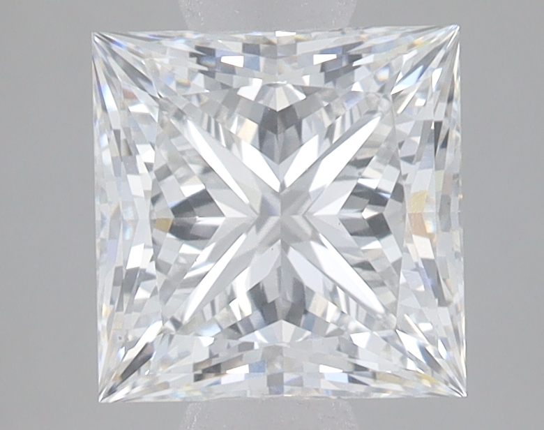 2.43-carat princess diamond with E color, null cut, and null clarity.