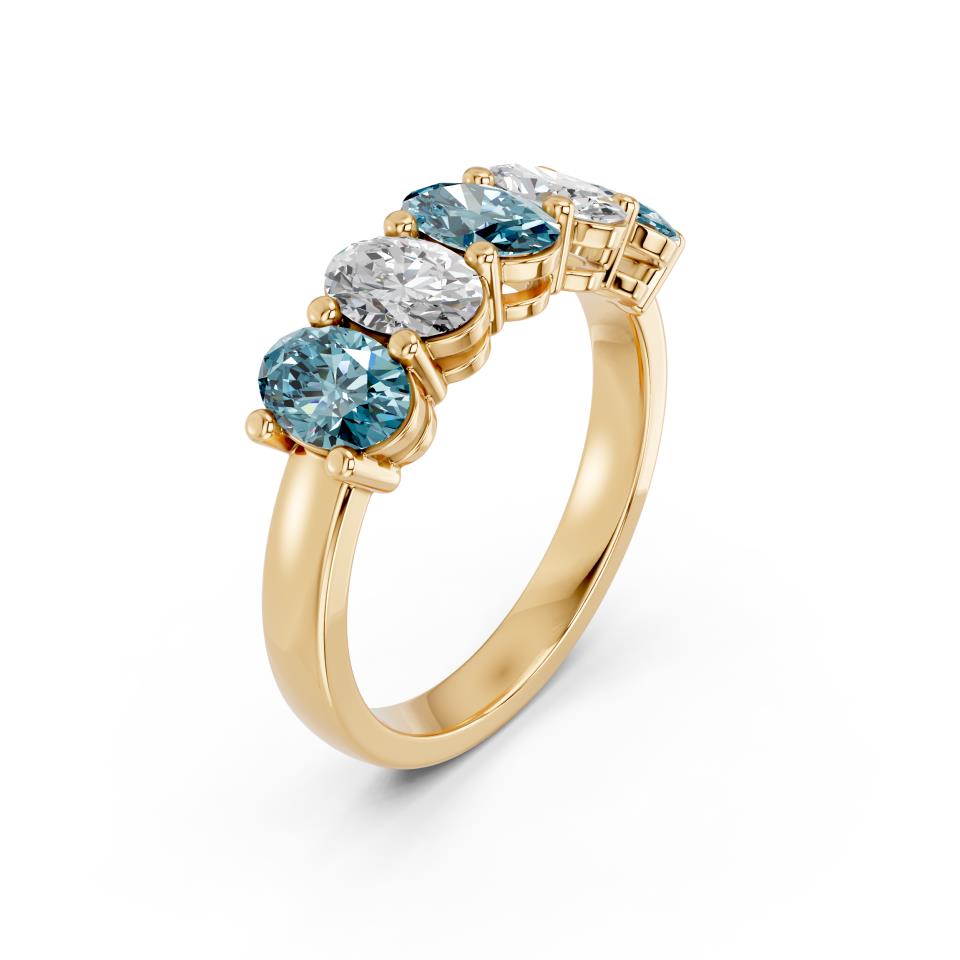 Blue & White Lab Diamond Five-Stone Oval Band (2 ct. tw.)